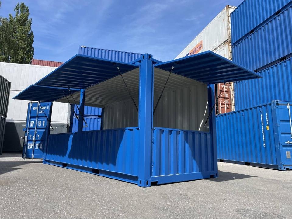 23D9A103-6BC7-40E0-93FE-129CBFE466C7-1.jpg Contenedor de bar azul de 20 pies - Imagen 1